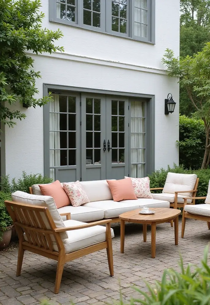 27 White Farmhouse Exterior Looks That Stay Timeless 24 27 White Farmhouse Exterior Looks That Stay Timeless - 24. Stylish Outdoor Furniture