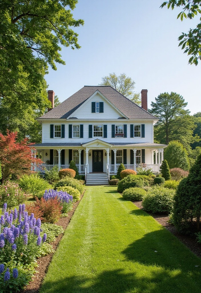 27 White Farmhouse Exterior Looks That Stay Timeless 6 27 White Farmhouse Exterior Looks That Stay Timeless - 6. Greenery and Landscaping