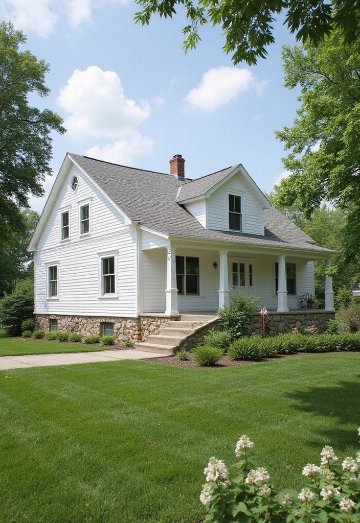 27 White Farmhouse Exterior Looks That Stay Timeless 7 27 White Farmhouse Exterior Looks That Stay Timeless - 7. Stone Accents