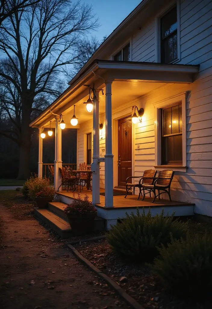 27 White Farmhouse Exterior Looks That Stay Timeless 8 27 White Farmhouse Exterior Looks That Stay Timeless - 8. Vintage Lighting Fixtures