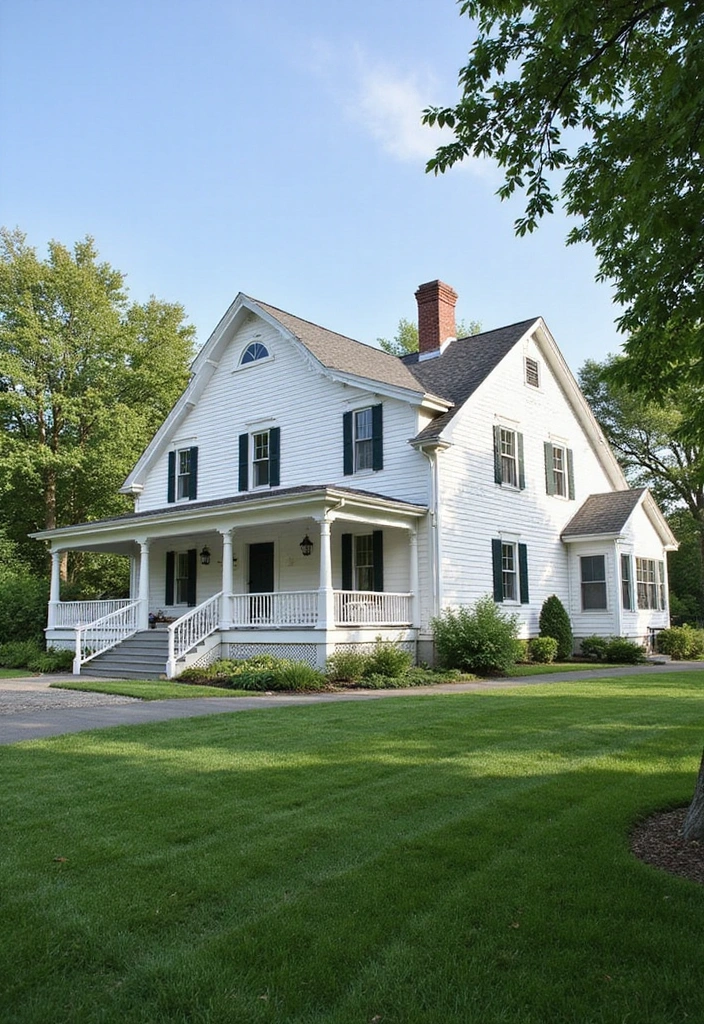 27 White Farmhouse Exterior Looks That Stay Timeless 9 27 White Farmhouse Exterior Looks That Stay Timeless - 9. Gabled Roofs
