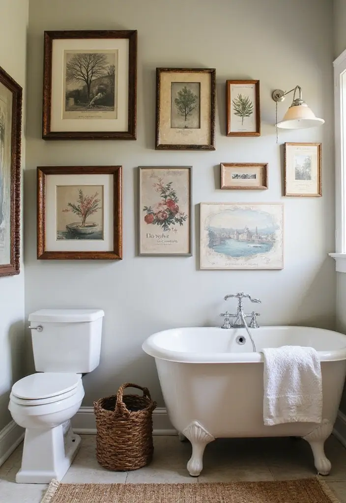 28 Farmhouse Bathroom Decor Ideas That Feel Fresh and Inviting - 10. Fun Wall Art for Character