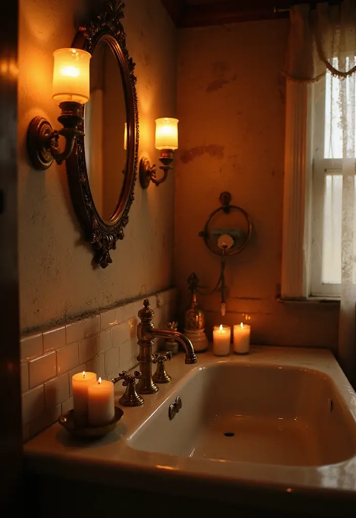 28 Farmhouse Bathroom Decor Ideas That Feel Fresh and Inviting - 11. Soft Lighting for a Relaxing Atmosphere