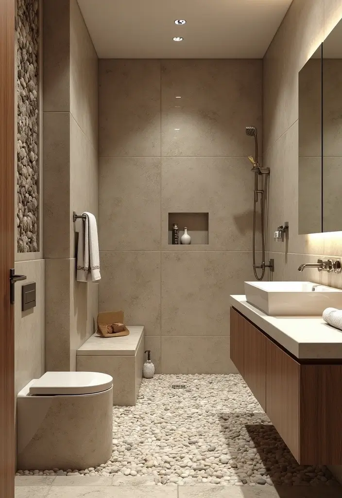 28 Farmhouse Bathroom Decor Ideas That Feel Fresh and Inviting - 14. Natural Stone Elements for Texture