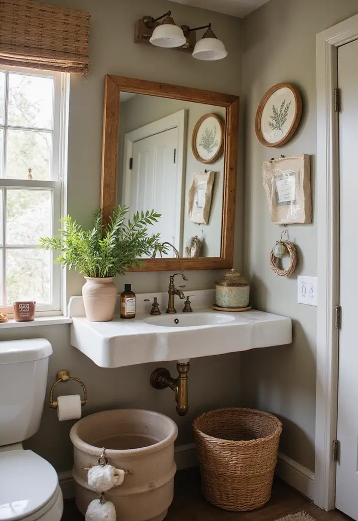 28 Farmhouse Bathroom Decor Ideas That Feel Fresh and Inviting - 16. Handmade Pottery for Unique Appeal