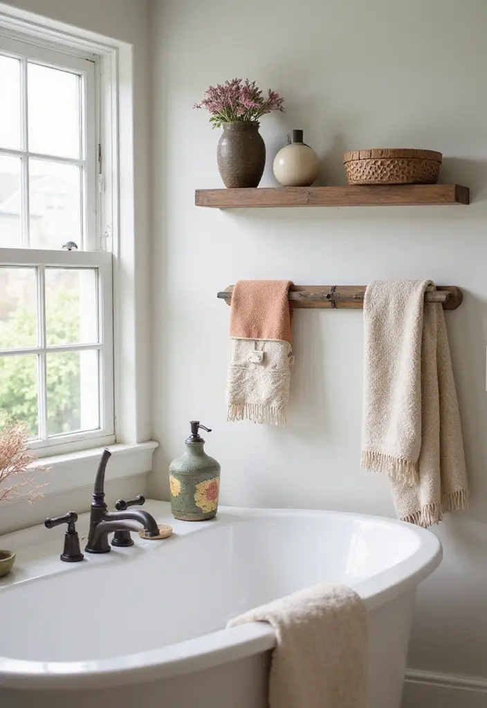 28 Farmhouse Bathroom Decor Ideas That Feel Fresh and Inviting - 23. Handcrafted Items for Unique Character