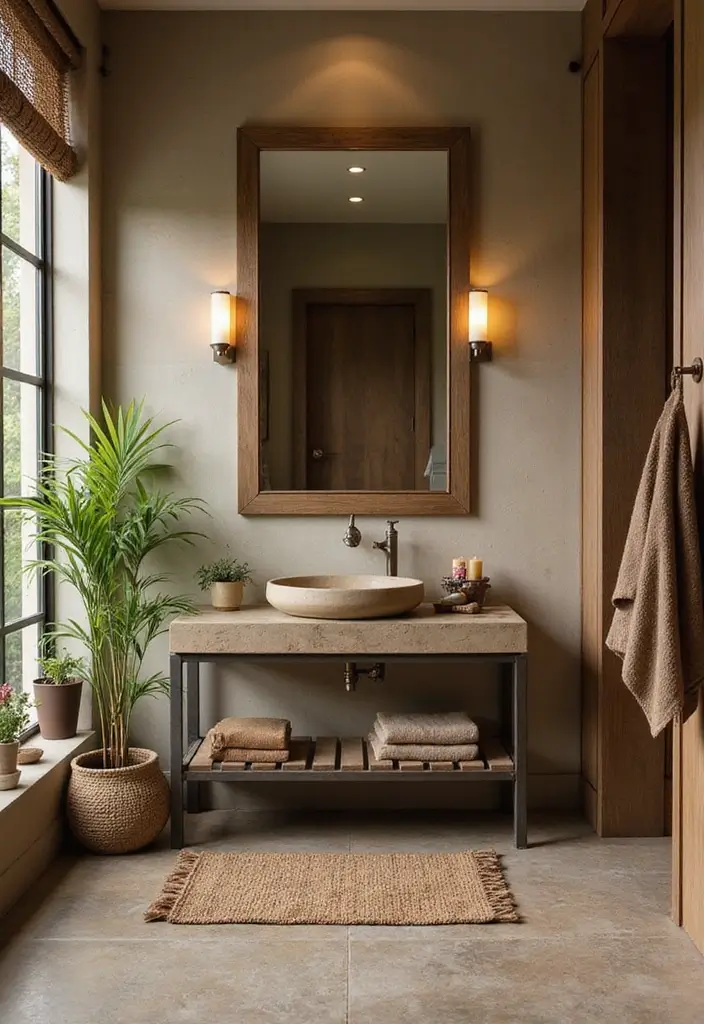 28 Farmhouse Bathroom Decor Ideas That Feel Fresh and Inviting - 27. Earthy Color Schemes for a Grounded Feel