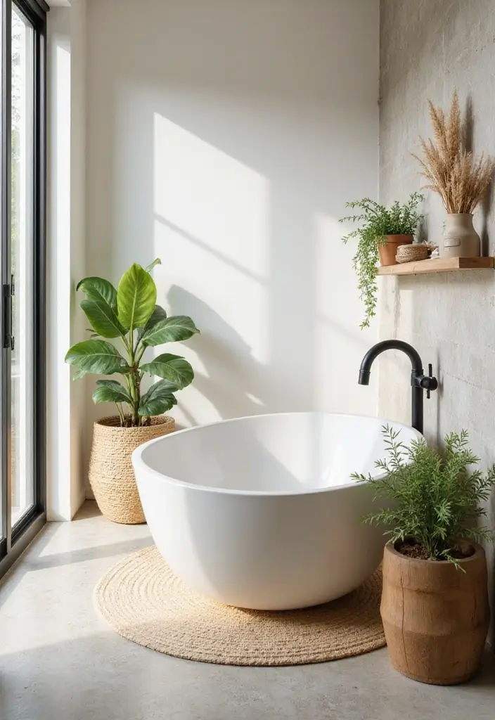 28 Farmhouse Bathroom Decor Ideas That Feel Fresh and Inviting - 7. Natural Elements for a Fresh Touch