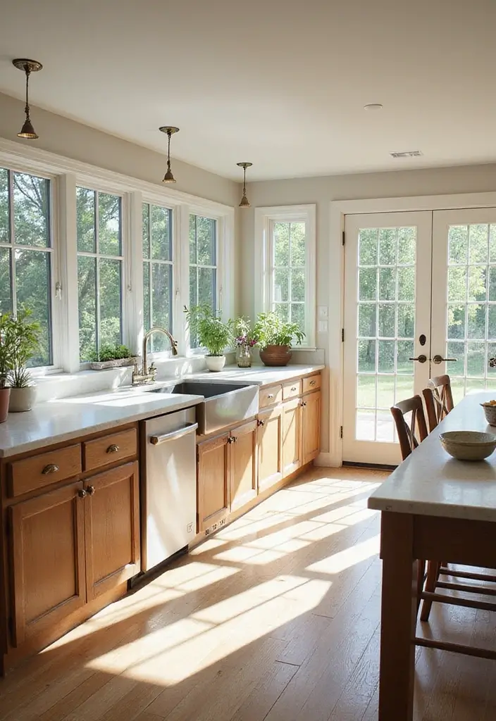 28 Farmhouse Kitchen Designs That Mix Rustic and Modern 16 28 Farmhouse Kitchen Designs That Mix Rustic and Modern - 16. Natural Light Emphasis