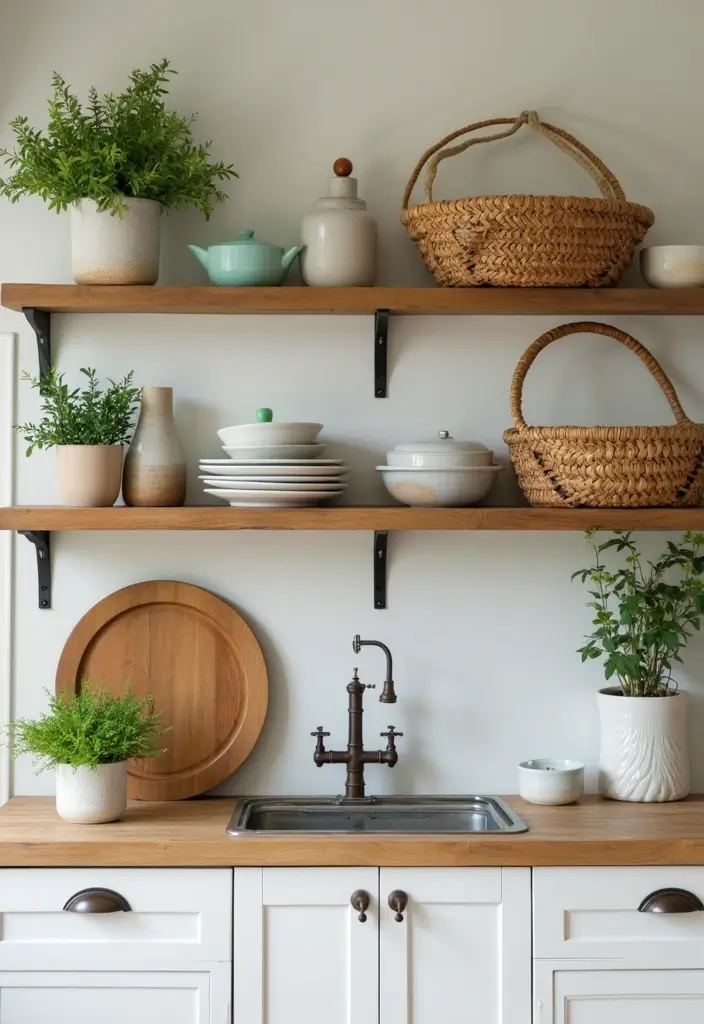 28 Farmhouse Kitchen Designs That Mix Rustic and Modern 2 28 Farmhouse Kitchen Designs That Mix Rustic and Modern - 2. Open Shelving for Modern Display