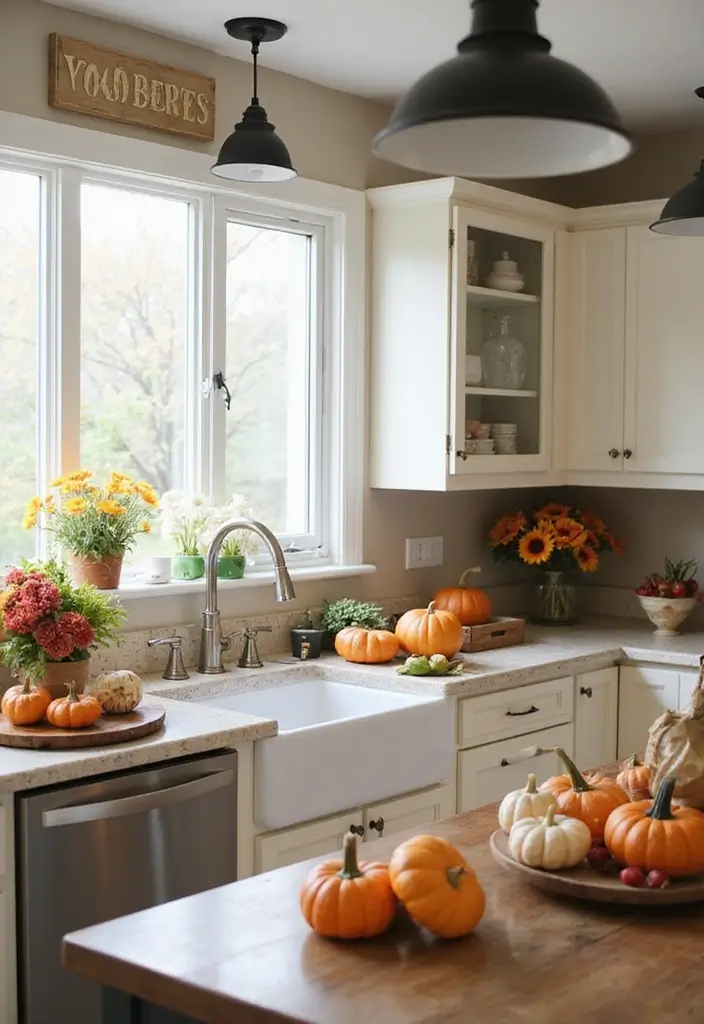 28 Farmhouse Kitchen Designs That Mix Rustic and Modern 21 28 Farmhouse Kitchen Designs That Mix Rustic and Modern - 21. Seasonal Decor Swaps