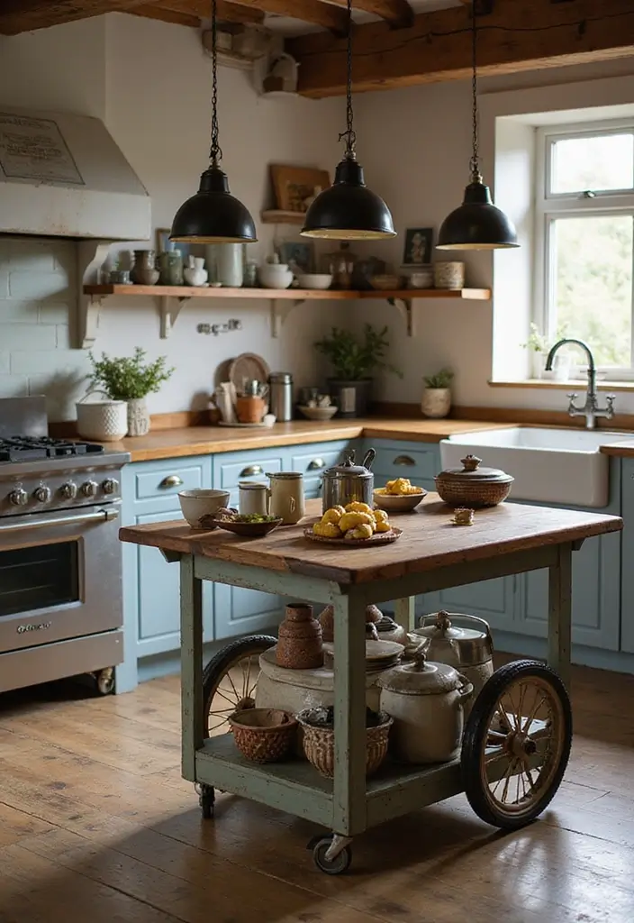 28 Farmhouse Kitchen Island Ideas You’ll Want to Copy 11 28 Farmhouse Kitchen Island Ideas You’ll Want to Copy - 11. Rustic Vintage Cart Island