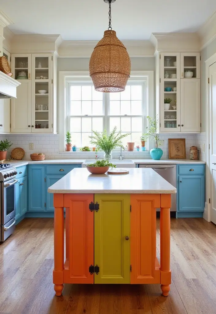 28 Farmhouse Kitchen Island Ideas You’ll Want to Copy 13 28 Farmhouse Kitchen Island Ideas You’ll Want to Copy - 13. Colorful Painted Island