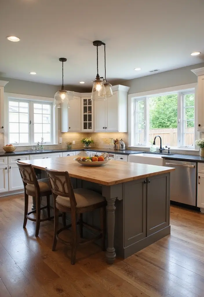 28 Farmhouse Kitchen Island Ideas You’ll Want to Copy 19 28 Farmhouse Kitchen Island Ideas You’ll Want to Copy - 19. Family-Style Gathering Island
