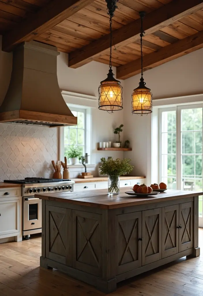 28 Farmhouse Kitchen Island Ideas You’ll Want to Copy 28 28 Farmhouse Kitchen Island Ideas You’ll Want to Copy - 28. Elegant Lighting Above the Island