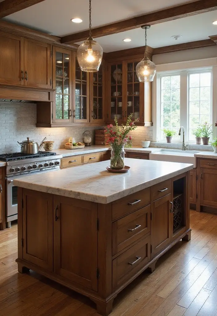 28 Farmhouse Kitchen Island Ideas You’ll Want to Copy 9 28 Farmhouse Kitchen Island Ideas You’ll Want to Copy - 9. Elegant Marble Top Island