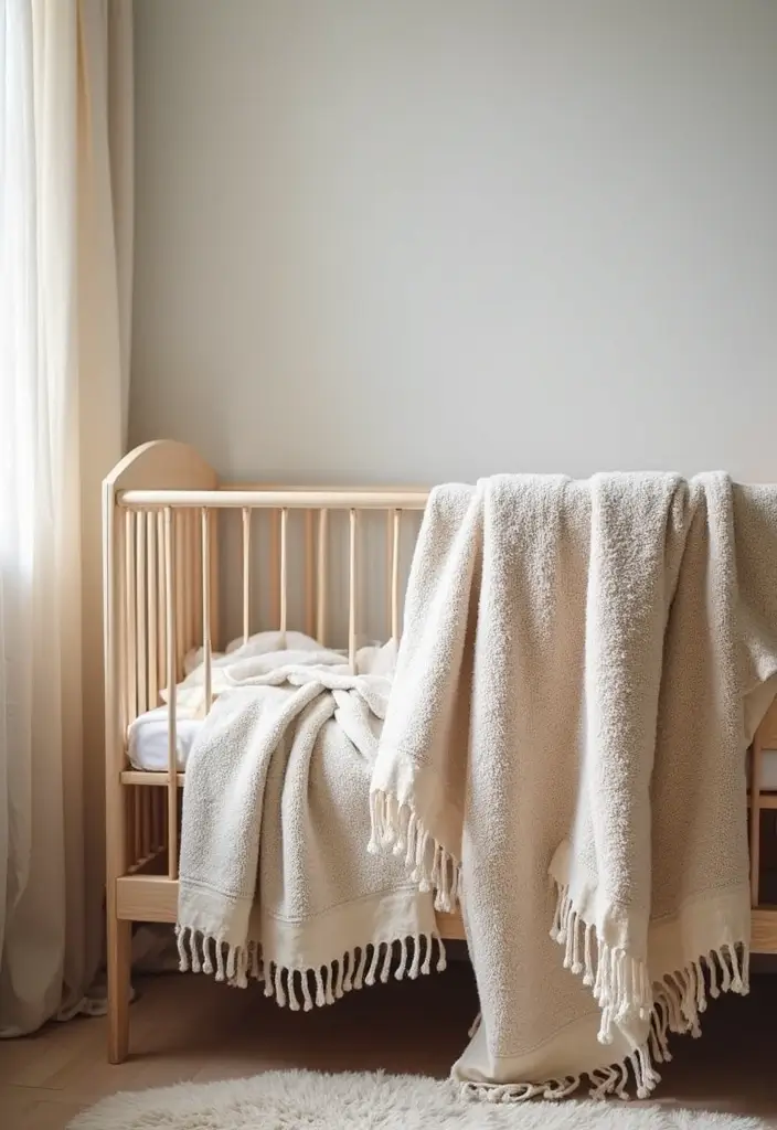 28 Farmhouse Nursery Designs Full of Charm and Comfort 13 28 Farmhouse Nursery Designs Full of Charm and Comfort - 13. Soft and Snuggly Throws