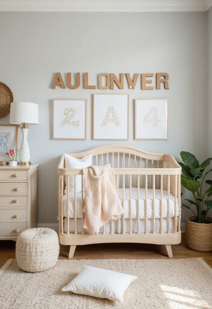 28 Farmhouse Nursery Designs Full of Charm and Comfort 9 28 Farmhouse Nursery Designs Full of Charm and Comfort - 9. Personalized Name Wall