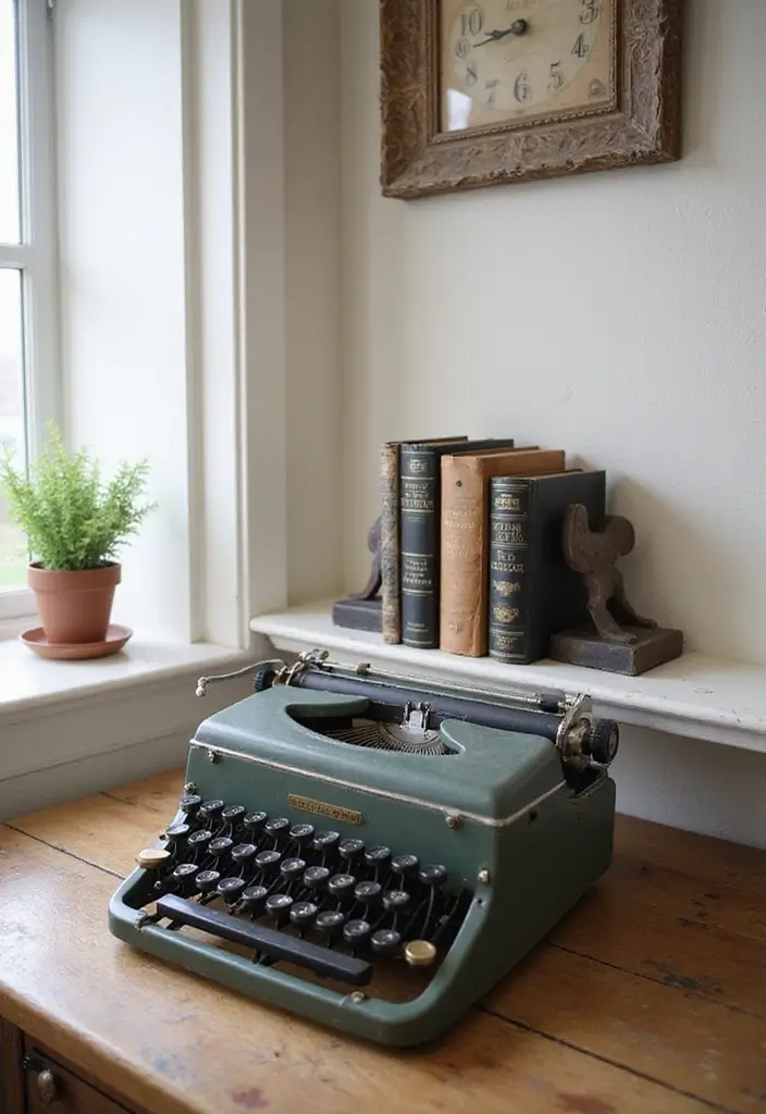 28 Farmhouse Office Inspirations That Balance Work and Style 17 28 Farmhouse Office Inspirations That Balance Work and Style - 18. Incorporating Antique Finds