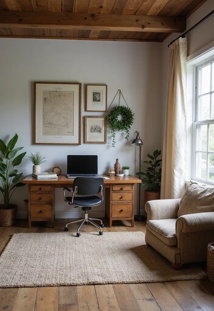 28 Farmhouse Office Inspirations That Balance Work and Style 18 28 Farmhouse Office Inspirations That Balance Work and Style - 19. A Mix of Textures