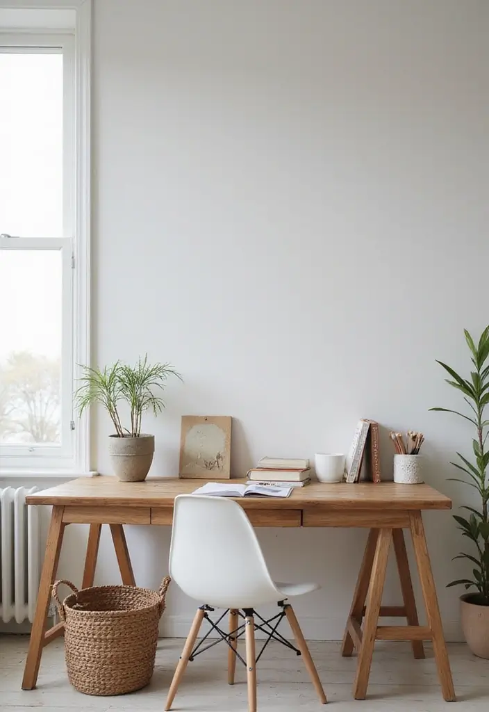 28 Farmhouse Office Inspirations That Balance Work and Style 19 28 Farmhouse Office Inspirations That Balance Work and Style - 20. Minimalistic Desk Setup