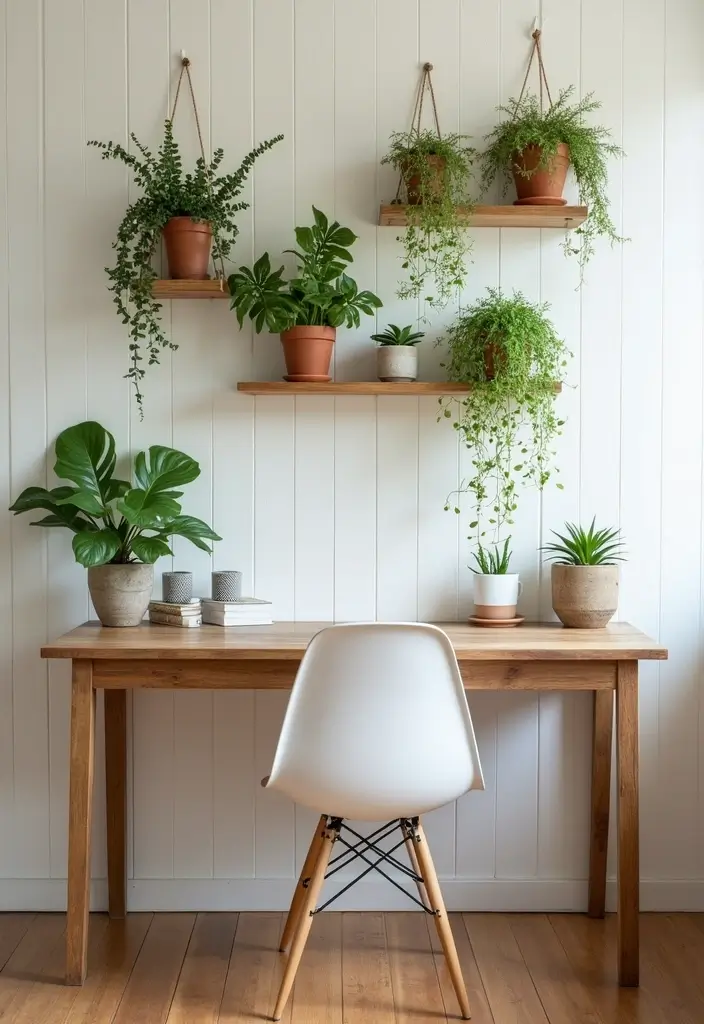 28 Farmhouse Office Inspirations That Balance Work and Style 22 28 Farmhouse Office Inspirations That Balance Work and Style - 23. Wall-mounted Plants