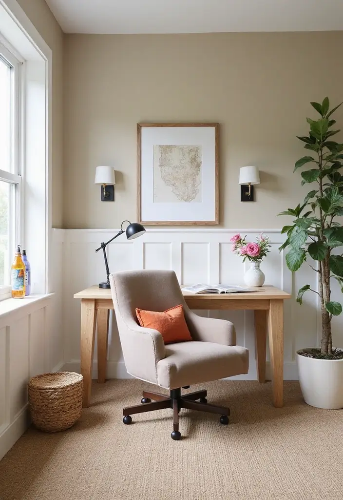 28 Farmhouse Office Inspirations That Balance Work and Style 4 28 Farmhouse Office Inspirations That Balance Work and Style - 4. Neutral Color Palette