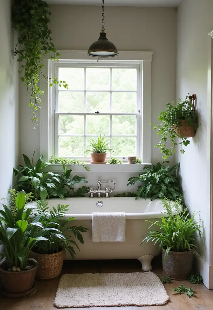 28 Farmhouse Shower Designs That Balance Comfort and Style 24 28 Farmhouse Shower Designs That Balance Comfort and Style - 24. Greenery and Plants