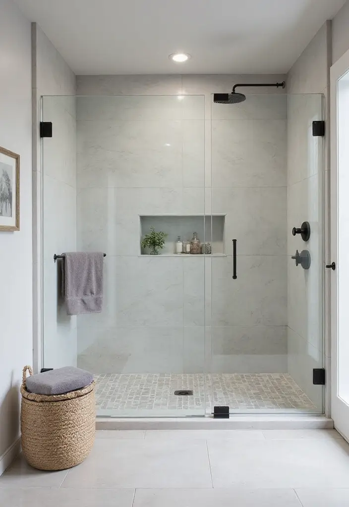 28 Farmhouse Shower Designs That Balance Comfort and Style 25 28 Farmhouse Shower Designs That Balance Comfort and Style - 25. Seamless Shower Floors