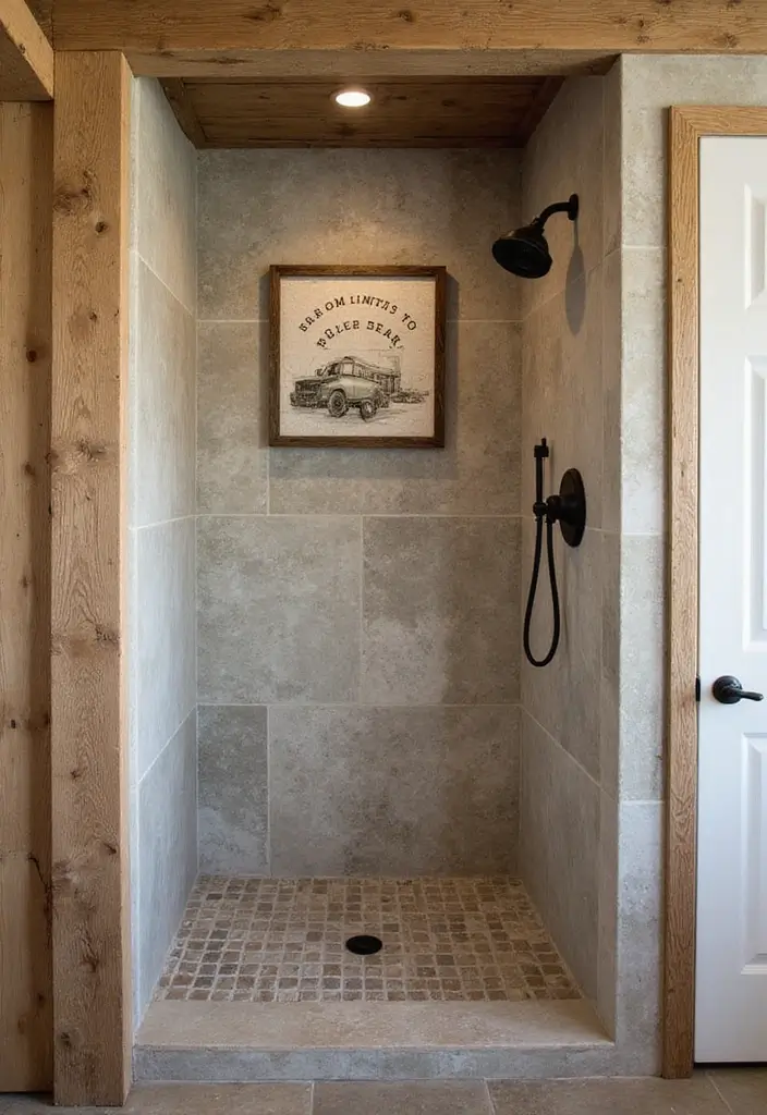 28 Farmhouse Shower Designs That Balance Comfort and Style 27 28 Farmhouse Shower Designs That Balance Comfort and Style - 27. Farmhouse Wall Art