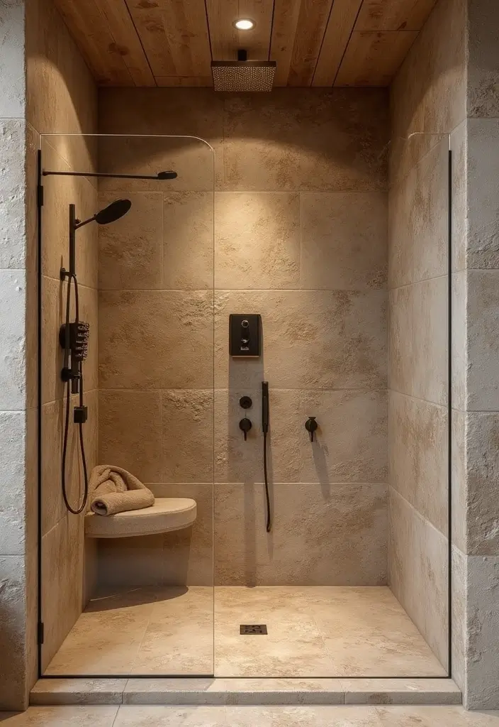 28 Farmhouse Shower Designs That Balance Comfort and Style 4 28 Farmhouse Shower Designs That Balance Comfort and Style - 4. Natural Stone Walls