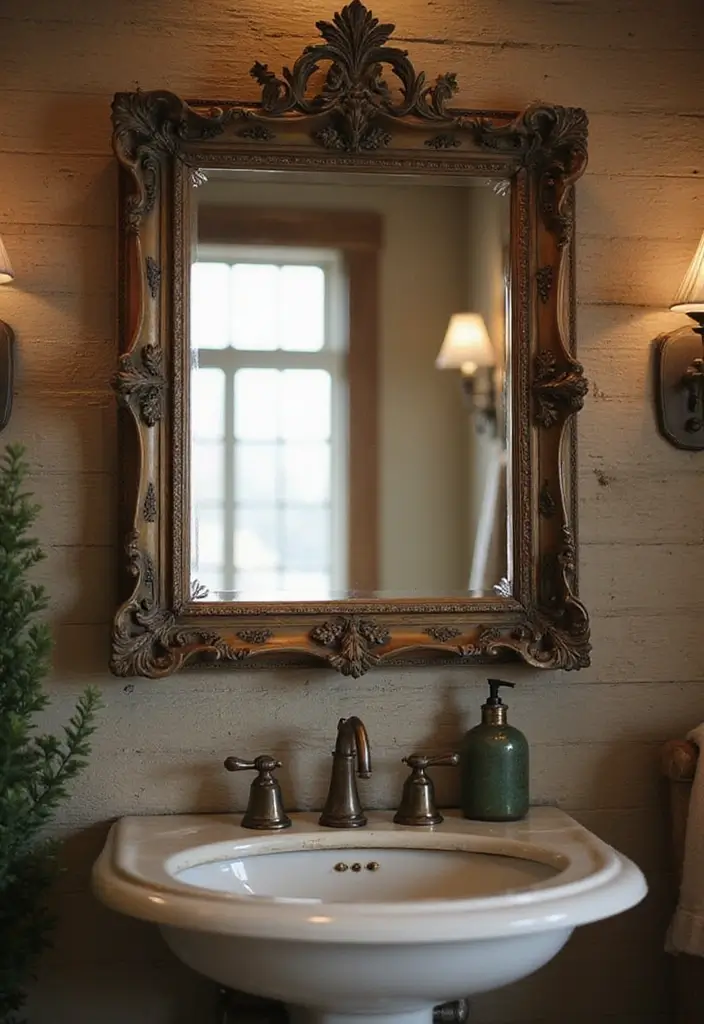 28 Farmhouse Shower Designs That Balance Comfort and Style 7 28 Farmhouse Shower Designs That Balance Comfort and Style - 7. Vintage Mirrors
