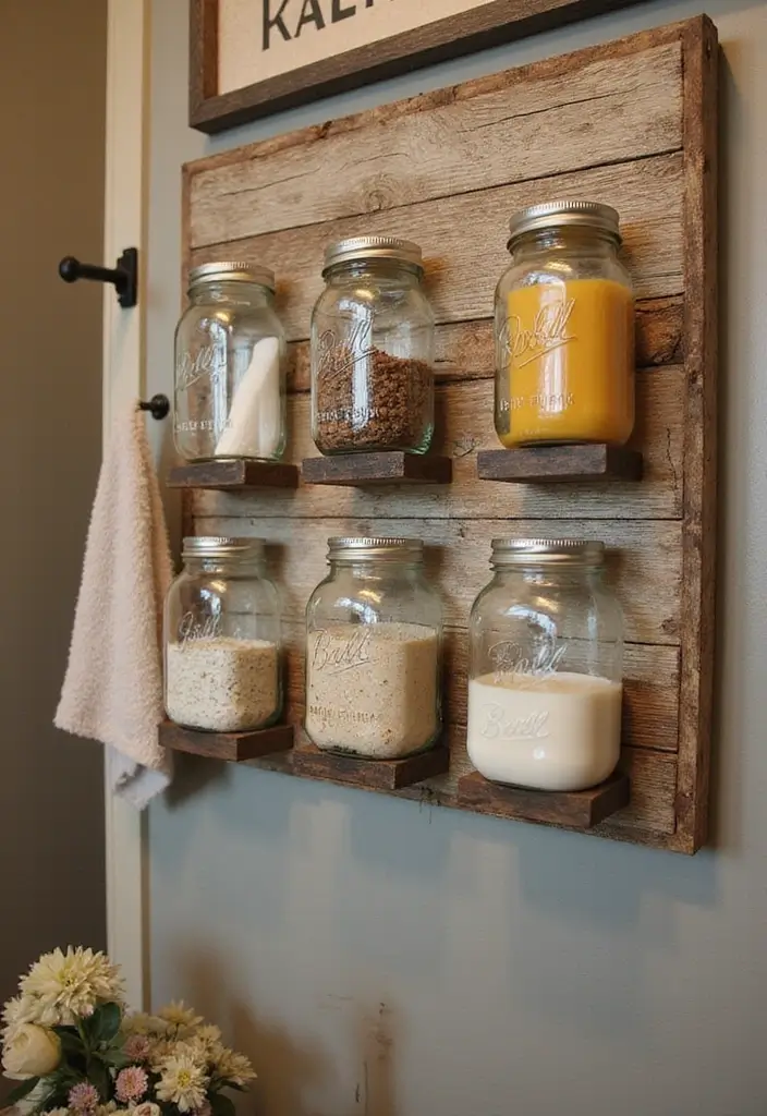 28 Farmhouse Shower Designs That Balance Comfort and Style 9 28 Farmhouse Shower Designs That Balance Comfort and Style - 9. Mason Jar Storage