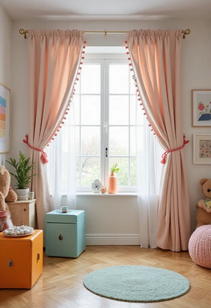 28 Farmhouse Style Curtain Ideas That Complete the Look 10 28 Farmhouse Style Curtain Ideas That Complete the Look - 10. Whimsical Pom Pom Edges