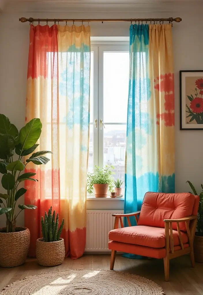 28 Farmhouse Style Curtain Ideas That Complete the Look 11 28 Farmhouse Style Curtain Ideas That Complete the Look - 11. Eco-Friendly Tie-Dye