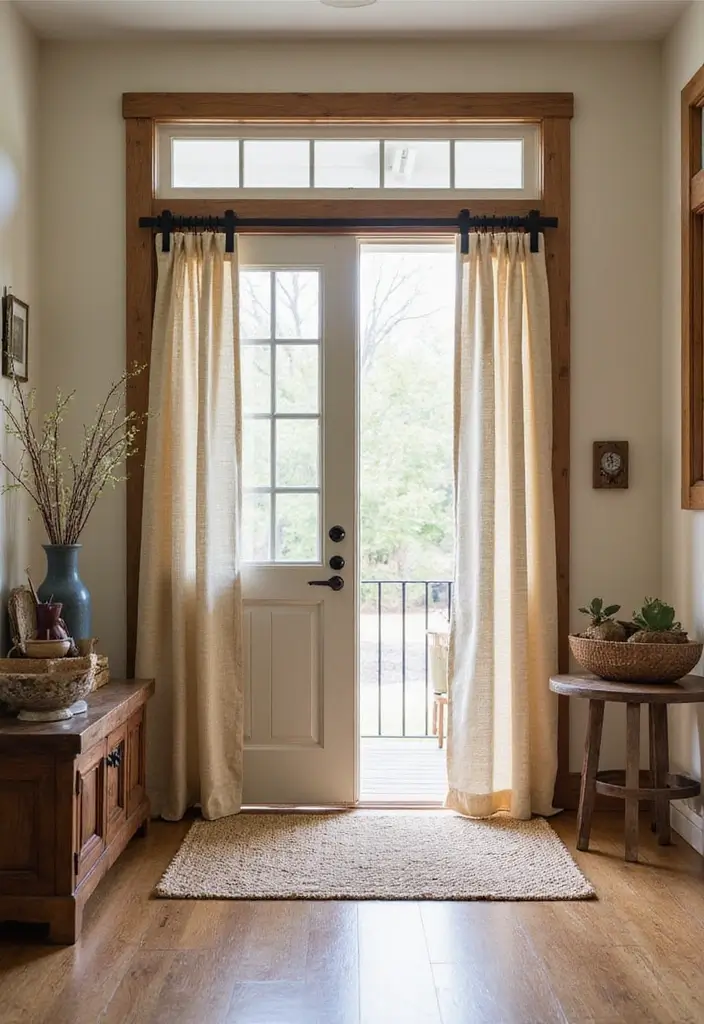 28 Farmhouse Style Curtain Ideas That Complete the Look 9 28 Farmhouse Style Curtain Ideas That Complete the Look - 9. Rustic Barn Door Curtains