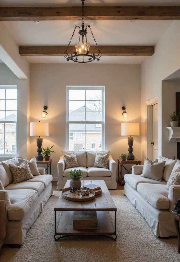 28 Modern Farmhouse Living Room Ideas Full of Style 10 28 Modern Farmhouse Living Room Ideas Full of Style - 10. Layered Lighting