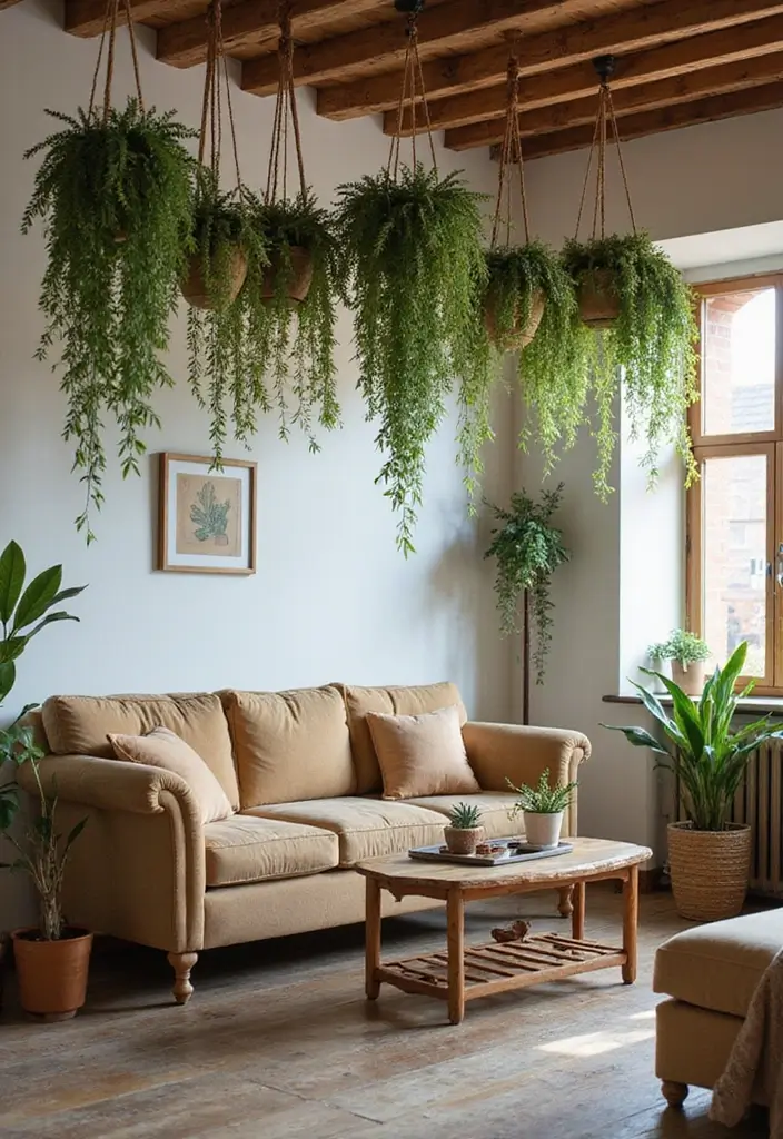 29 Farmhouse Ceiling Ideas That Add Rustic Drama 15 29 Farmhouse Ceiling Ideas That Add Rustic Drama - 15. Succulent and Hanging Plant Displays