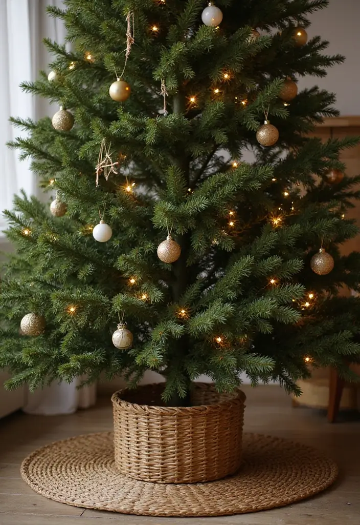 29 Farmhouse Christmas Tree Ideas for a Magical Holiday 13 29 Farmhouse Christmas Tree Ideas for a Magical Holiday - 13. Woven Baskets as Tree Skirts