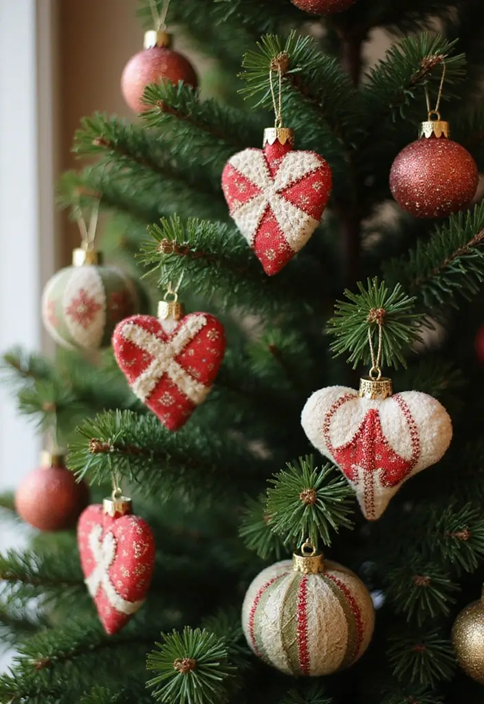 29 Farmhouse Christmas Tree Ideas for a Magical Holiday 16 29 Farmhouse Christmas Tree Ideas for a Magical Holiday - 16. Quilted Ornaments