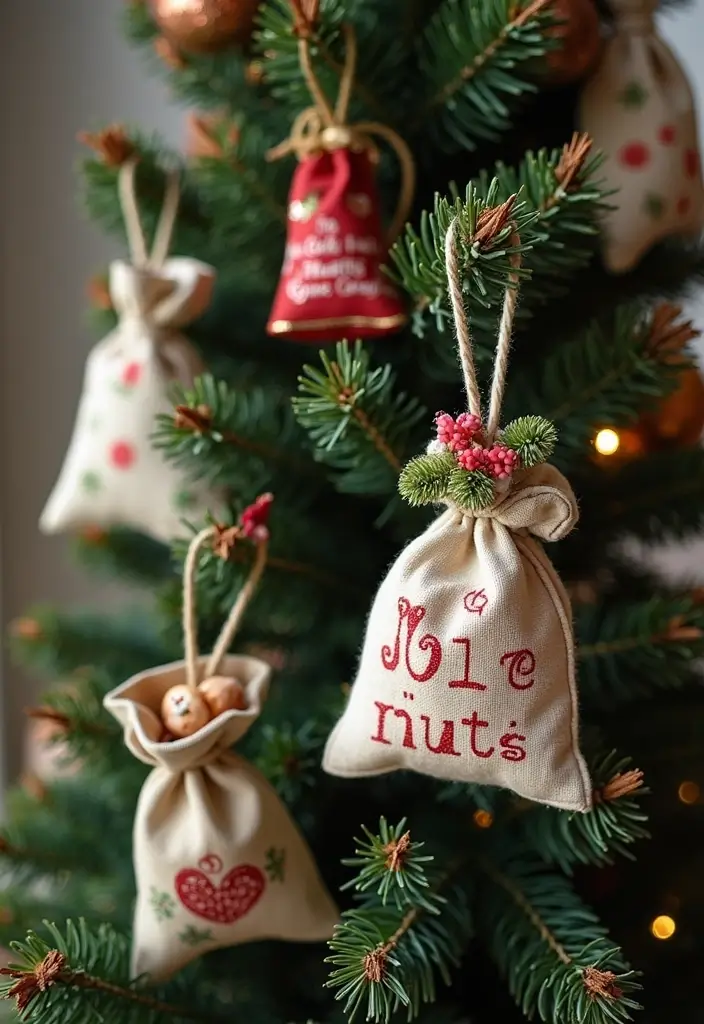 29 Farmhouse Christmas Tree Ideas for a Magical Holiday 23 29 Farmhouse Christmas Tree Ideas for a Magical Holiday - 23. Small Fabric Bags as Decorations