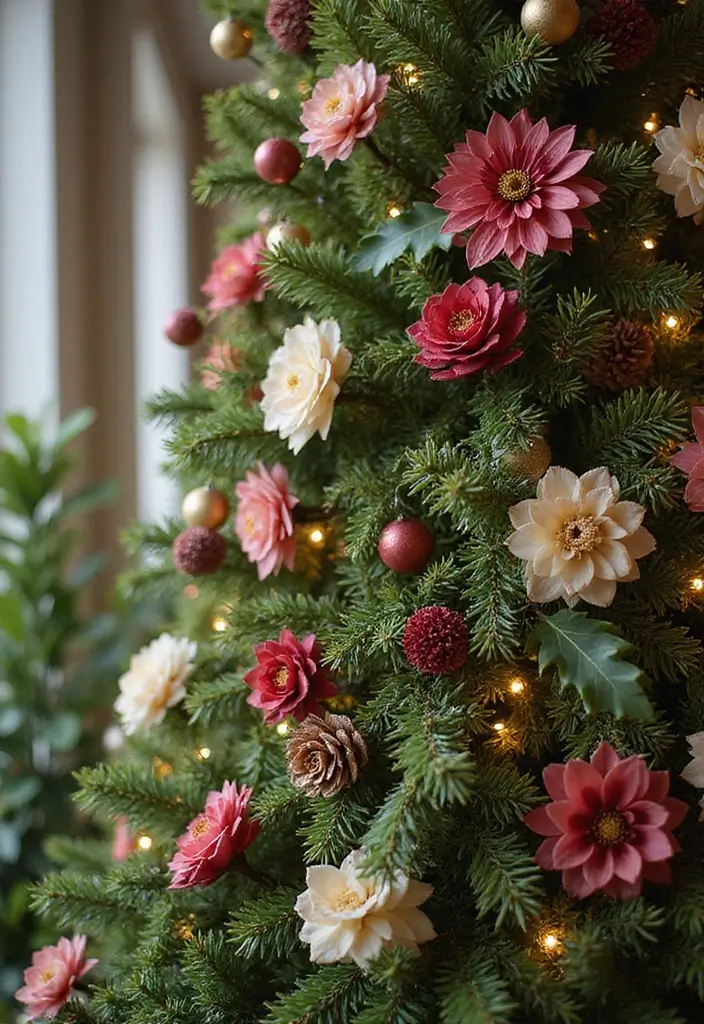 29 Farmhouse Christmas Tree Ideas for a Magical Holiday 25 29 Farmhouse Christmas Tree Ideas for a Magical Holiday - 25. Seasonal Floral Arrangements