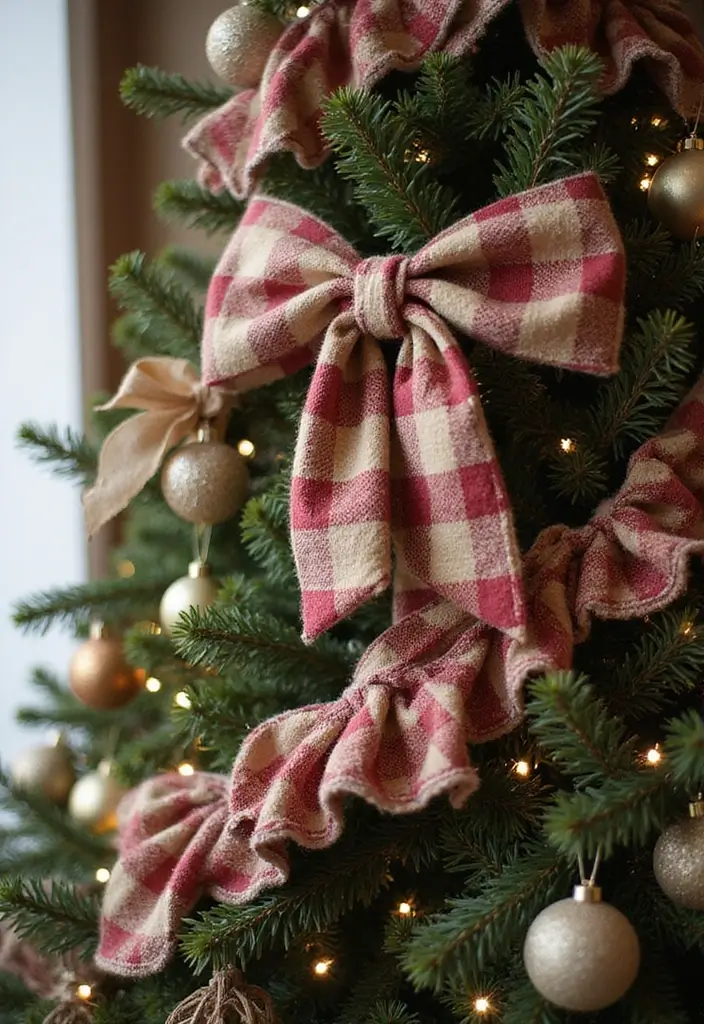 29 Farmhouse Christmas Tree Ideas for a Magical Holiday 3 29 Farmhouse Christmas Tree Ideas for a Magical Holiday - 3. Cozy Flannel Ribbon
