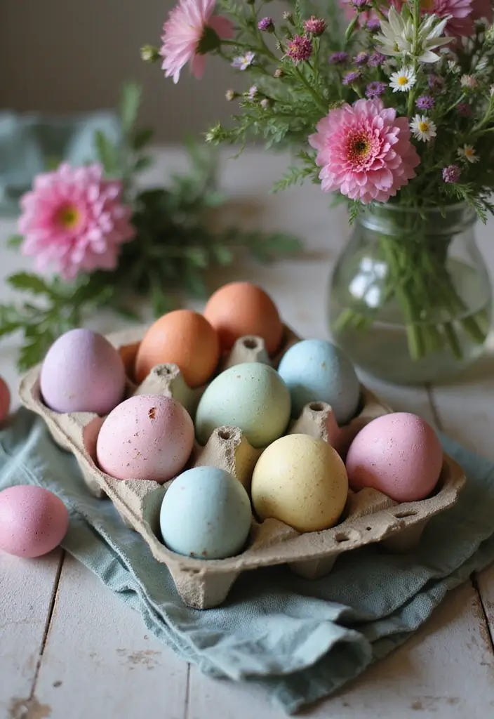 29 Farmhouse Easter Decor Inspirations You’ll Love 1 29 Farmhouse Easter Decor Inspirations You’ll Love - 1. Vintage Egg Carton Centerpieces
