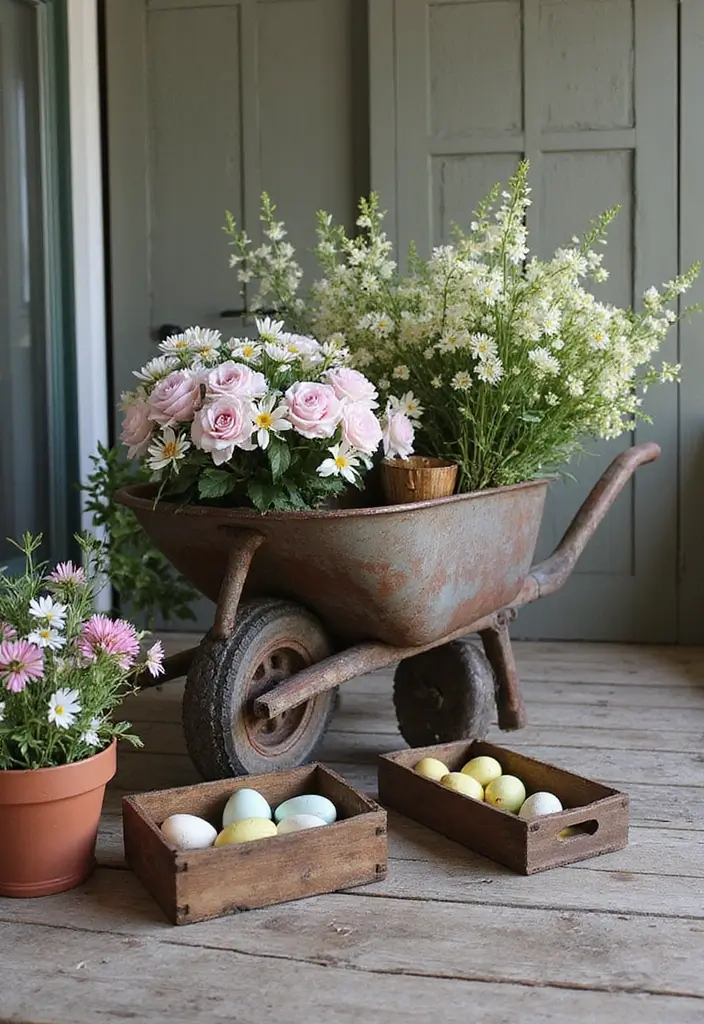 29 Farmhouse Easter Decor Inspirations You’ll Love 13 29 Farmhouse Easter Decor Inspirations You’ll Love - 13. Repurposed Farm Tools
