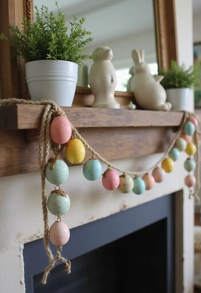 29 Farmhouse Easter Decor Inspirations You’ll Love 14 29 Farmhouse Easter Decor Inspirations You’ll Love - 14. Simple Egg Garland