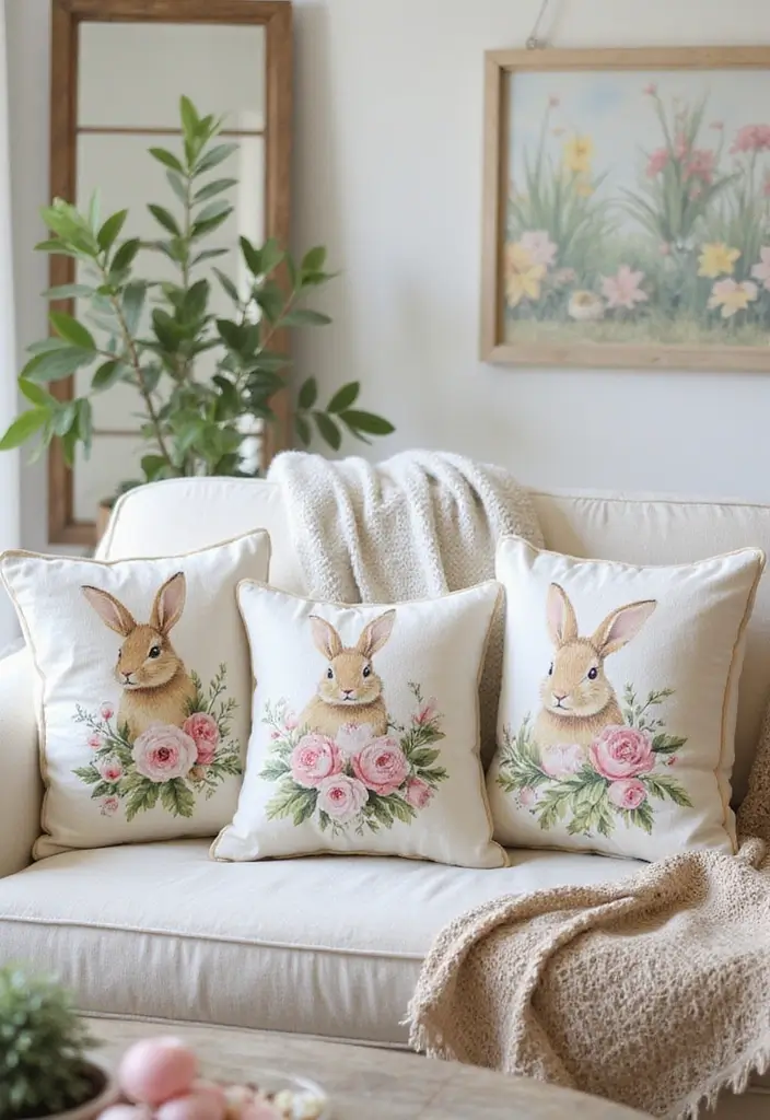 29 Farmhouse Easter Decor Inspirations You’ll Love 8 29 Farmhouse Easter Decor Inspirations You’ll Love - 8. Easter-Themed Throw Pillows