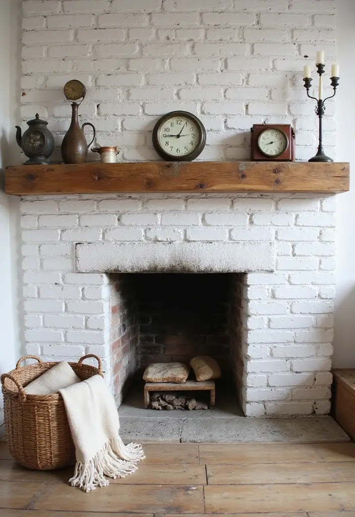 29 Farmhouse Fireplace Designs Perfect for Cozy Living - 1. Classic Whitewashed Brick