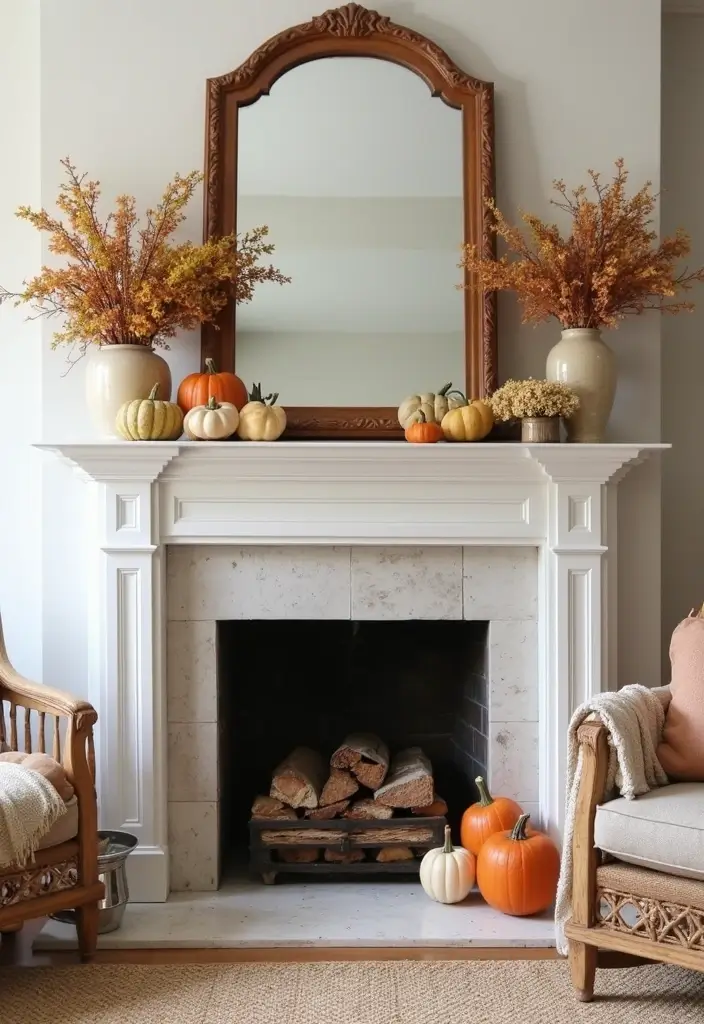 29 Farmhouse Fireplace Designs Perfect for Cozy Living - 12. Seasonal Decor Swaps
