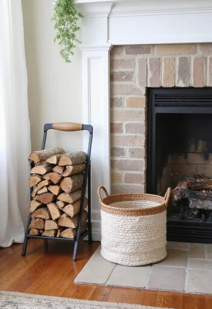 29 Farmhouse Fireplace Designs Perfect for Cozy Living - 15. Firewood Storage Solutions